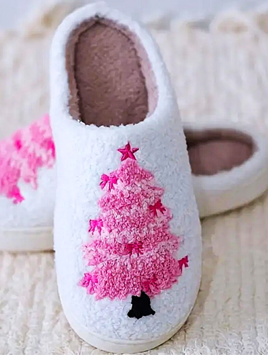 Pink Christmas Tree Slippers