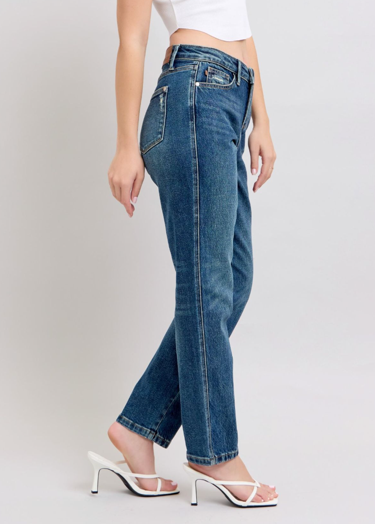 High Waist Rigid Magic Non-Destroy Straight Jeans