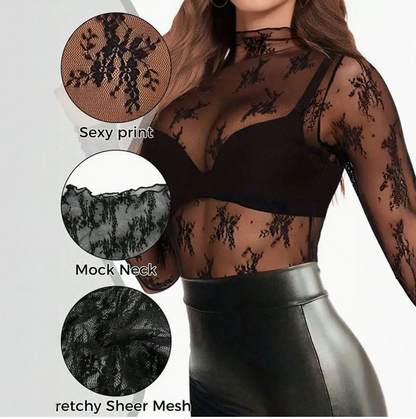 Semi Sheer Mesh Lace Sexy Slim Bottoming Shirt