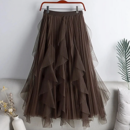 Tulle Skirt Mid-Length High Waist Pleated