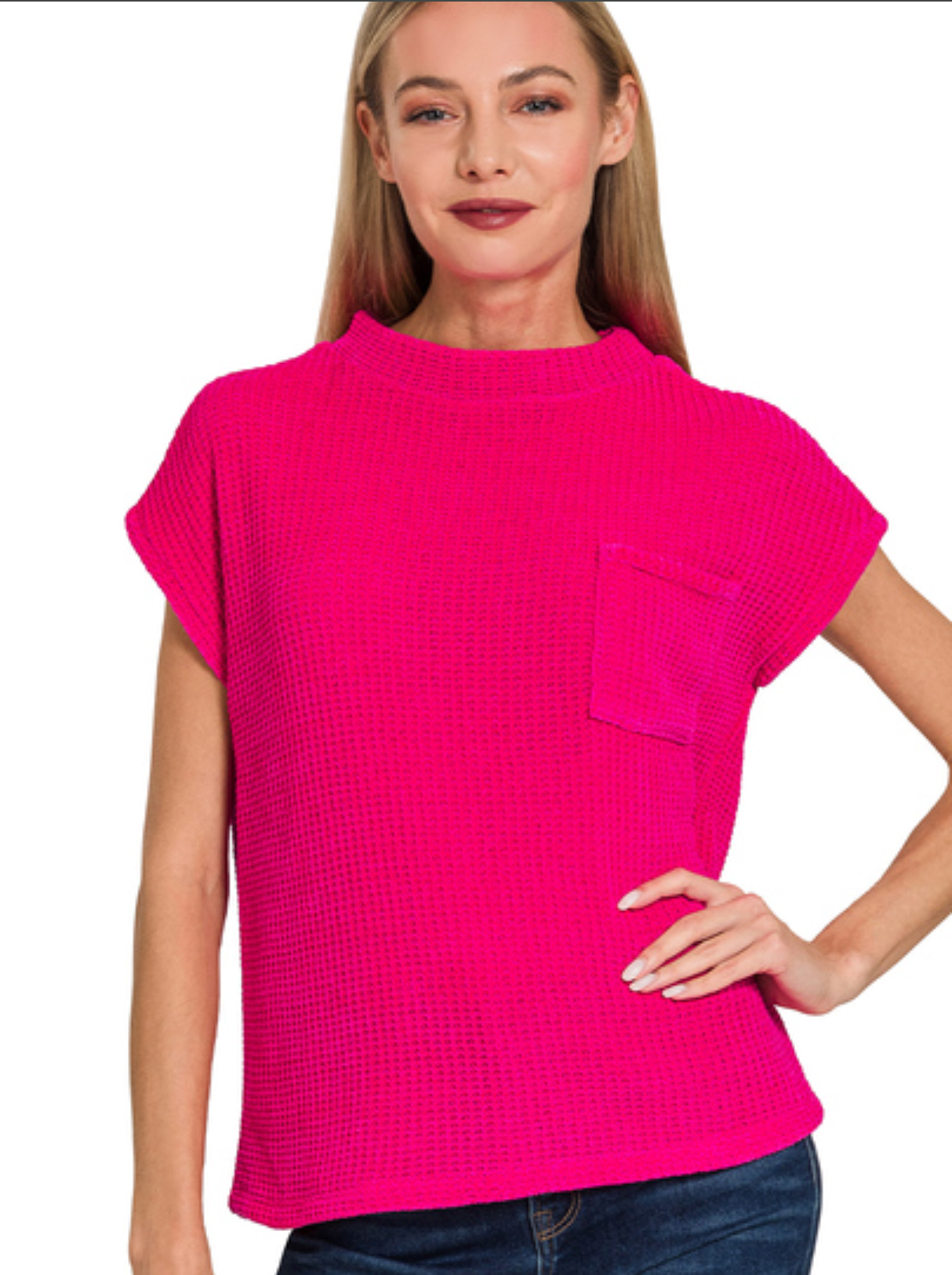 Chenille Waffle Short Sleeve Sweater