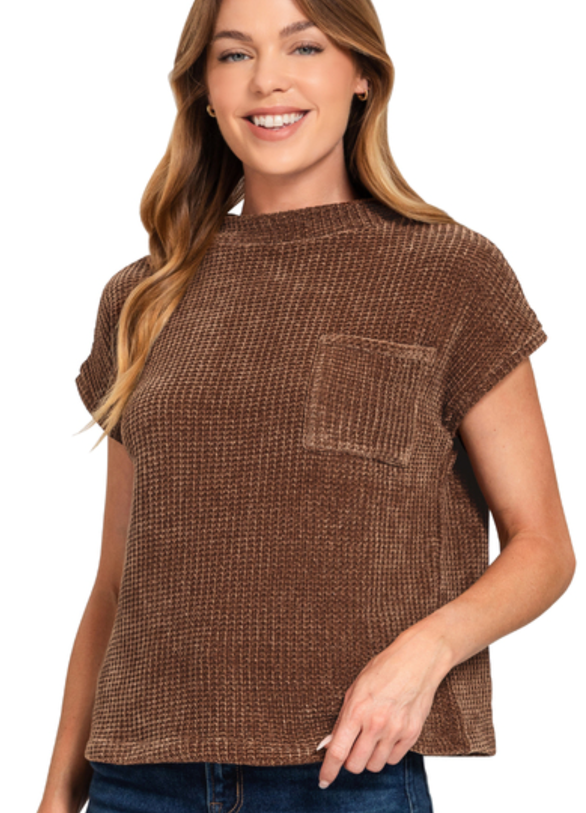 Chenille Waffle Short Sleeve Sweater