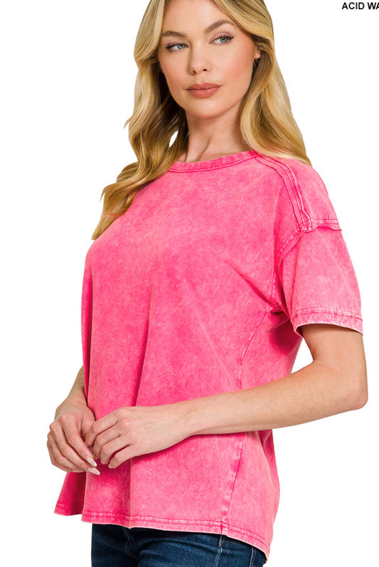 Acid Washed Round Neck T-Shirts