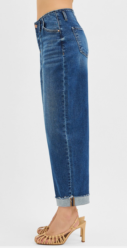 High Rise Fit Barrel Cuffed Jeans