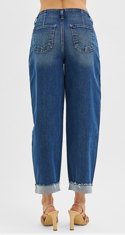 High Rise Fit Barrel Cuffed Jeans