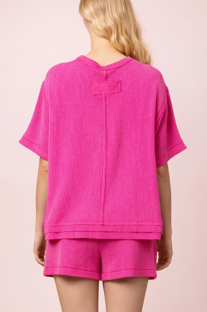 Ribbed Knit Comfy Top & Shorts Set
