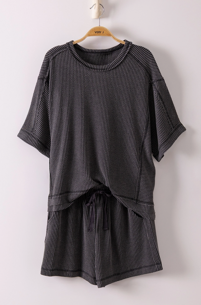 Ribbed Knit Comfy Top & Shorts Set