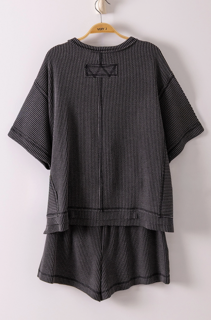 Ribbed Knit Comfy Top & Shorts Set