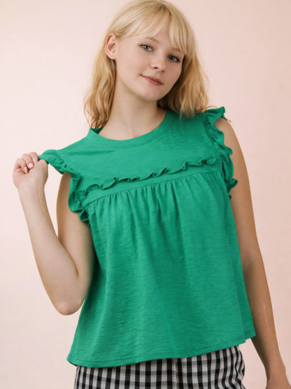 Ruffle Detail Solid Knit Top