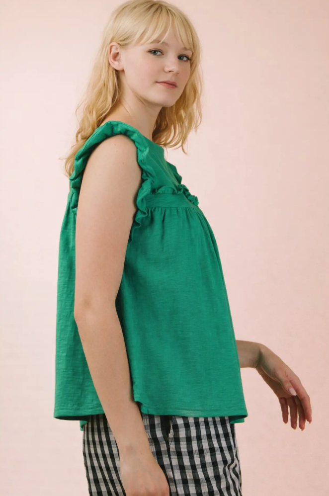 Ruffle Detail Solid Knit Top