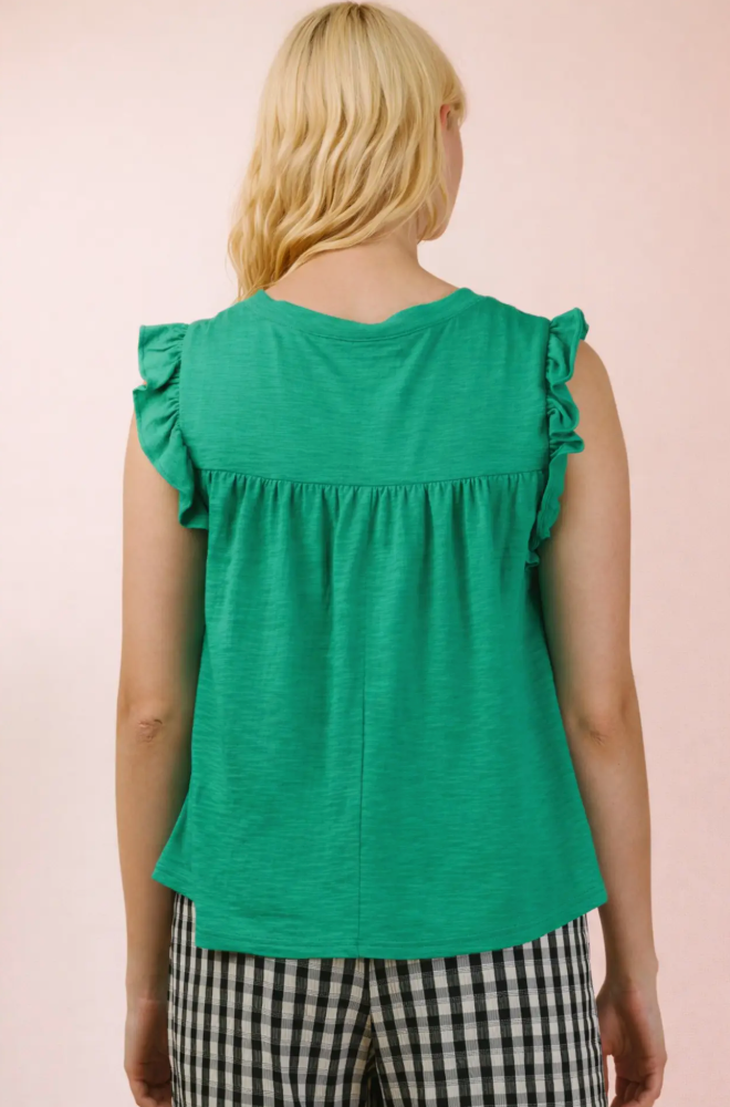 Ruffle Detail Solid Knit Top