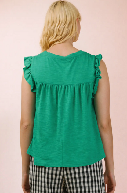 Ruffle Detail Solid Knit Top