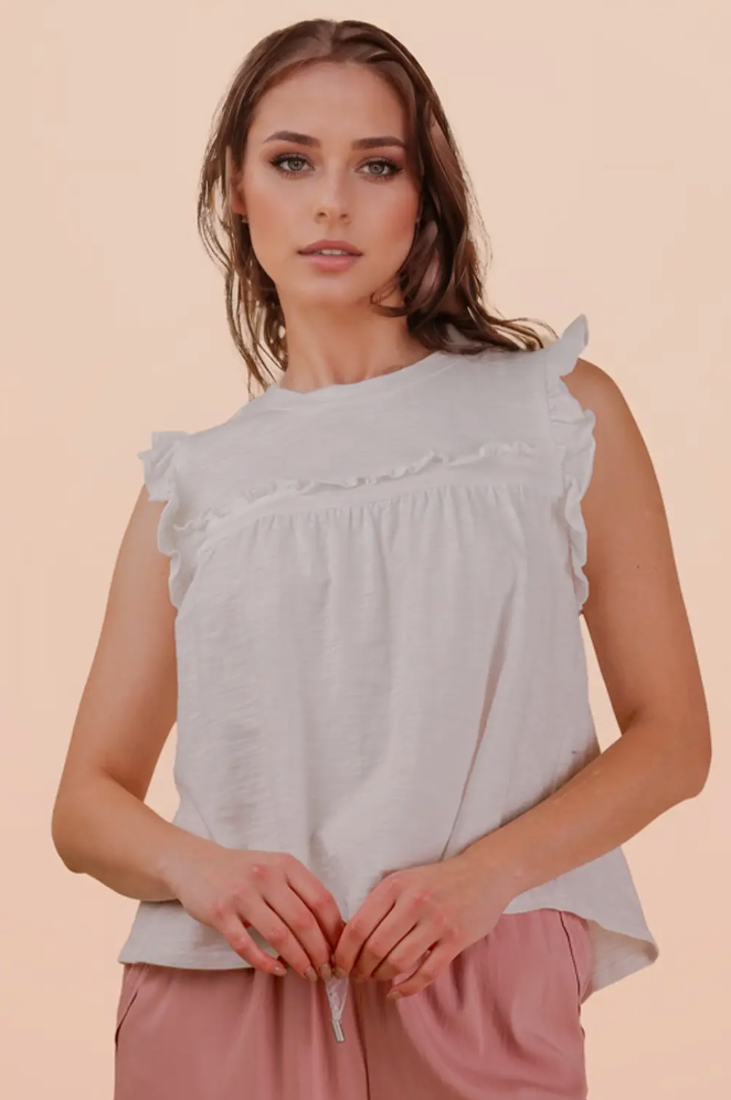 Ruffle Detail Solid Knit Top