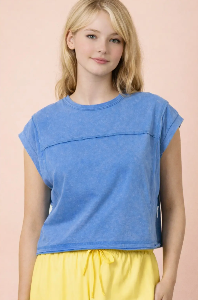 Mineral Washed Sleeveless Casual Knit Top