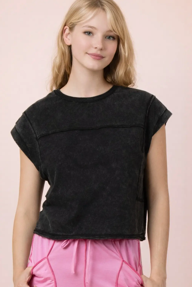 Mineral Washed Sleeveless Casual Knit Top