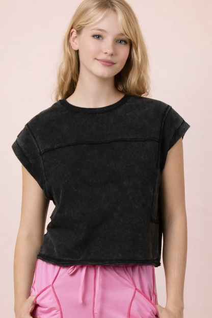 Mineral Washed Sleeveless Casual Knit Top