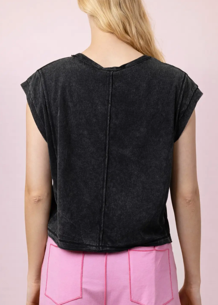 Mineral Washed Sleeveless Casual Knit Top
