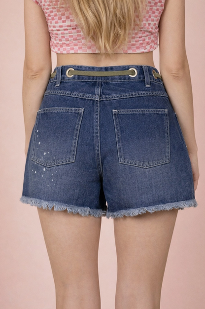 Paint Splatter Detail Wash Denim Shorts
