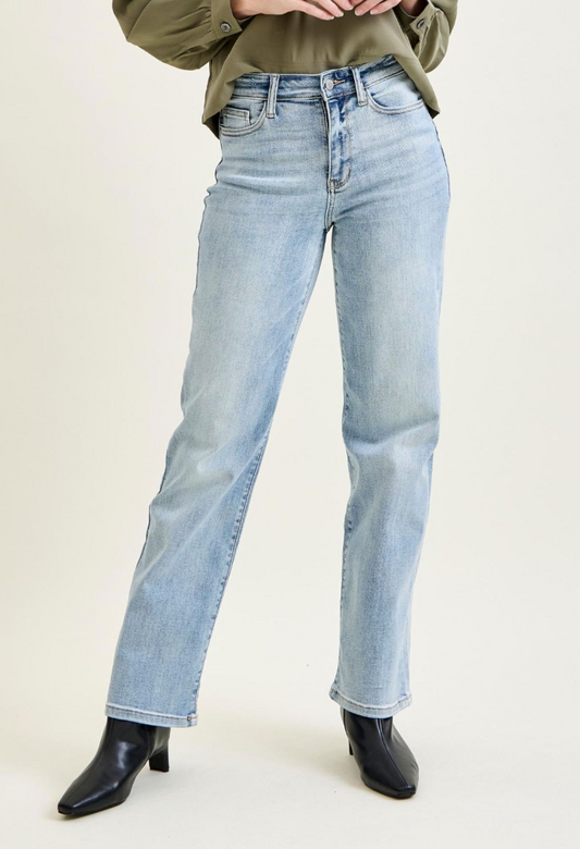 High Waist Light Wash Straight Leg Jeans by Judy Blue