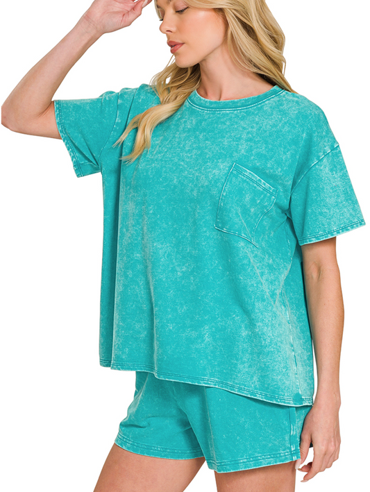 French Terry Acid Washed Relaxed Top & Short Set