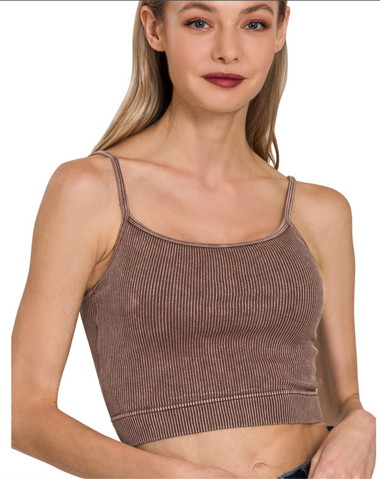 Stone Washed Ribbed Seamless Tank Top