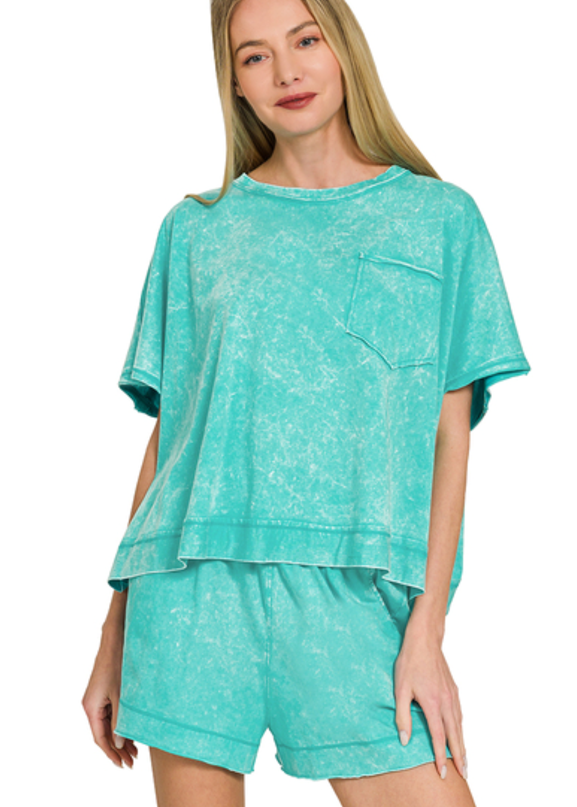 Acid Washed Oversized Top & Shorts Set