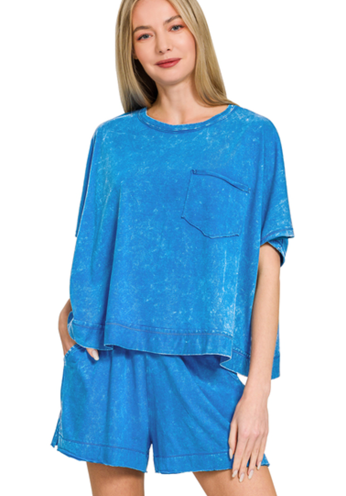 Acid Washed Oversized Top & Shorts Set