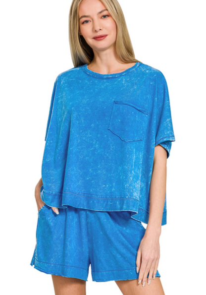 Acid Washed Oversized Top & Shorts Set
