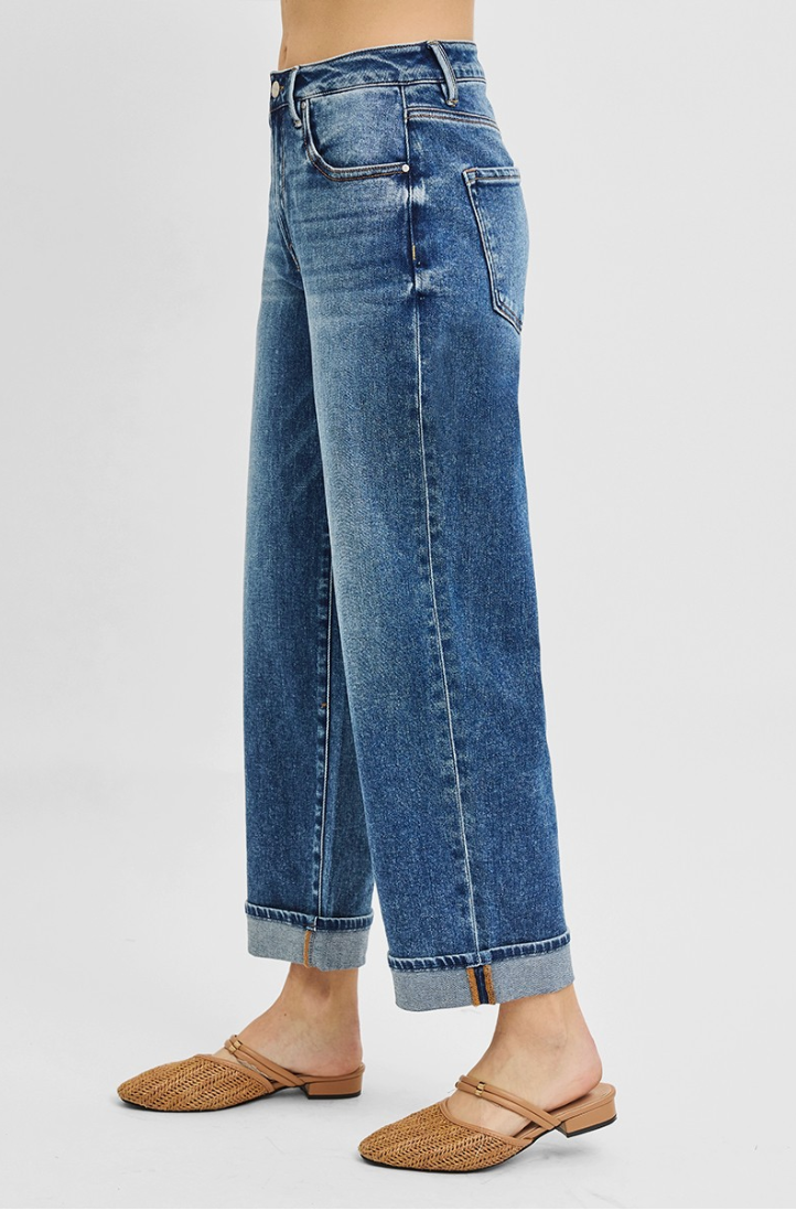 Mid Rise Ankle Boyfriend Turn Up Cuffed Jeans by Risen