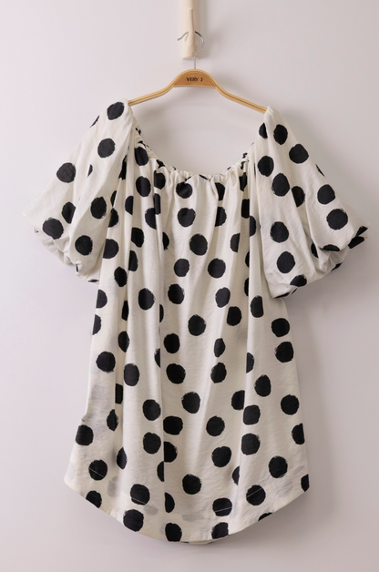 Elastic Detail Polka Dot Woven Min Dress