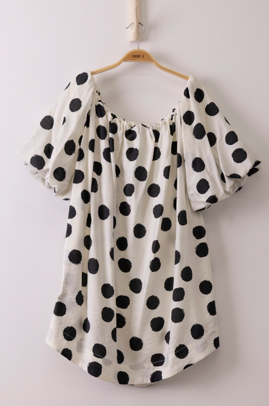 Elastic Detail Polka Dot Woven Min Dress
