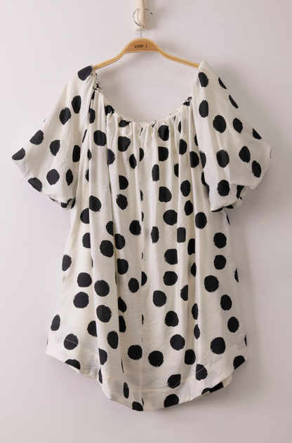Elastic Detail Polka Dot Woven Min Dress