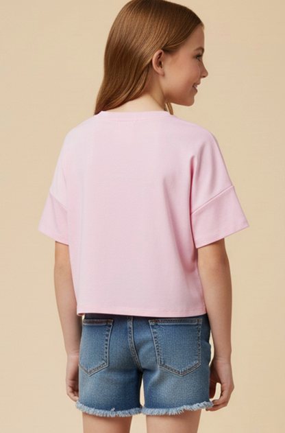 Girls Sequined Cactus Boot Patch Knit T Shirt