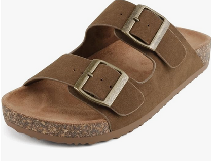 Tan Jete Women Slide Sandals with Two Buckle Straps
