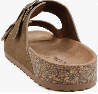 Tan Jete Women Slide Sandals with Two Buckle Straps