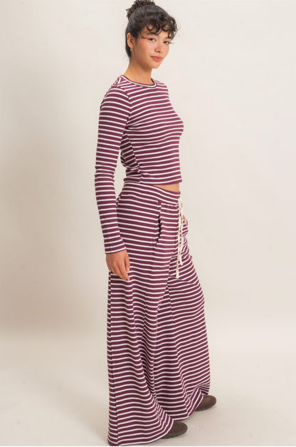 Striped Waffle Long Sleeve Top & Pants Set