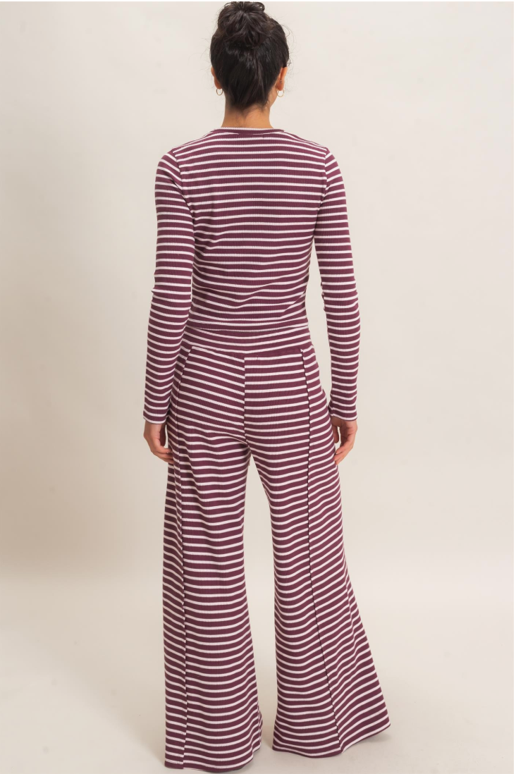 Striped Waffle Long Sleeve Top & Pants Set