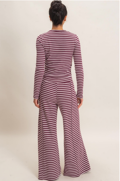 Striped Waffle Long Sleeve Top & Pants Set