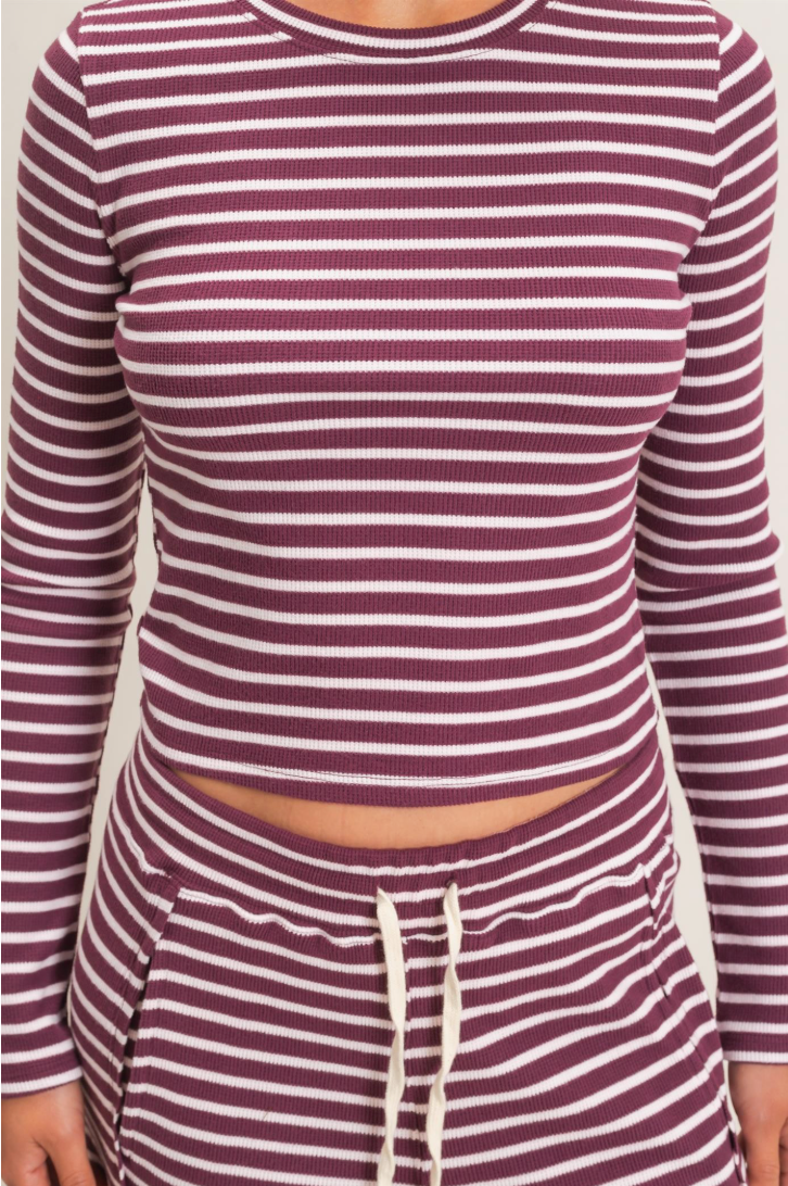 Striped Waffle Long Sleeve Top & Pants Set