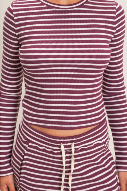 Striped Waffle Long Sleeve Top & Pants Set