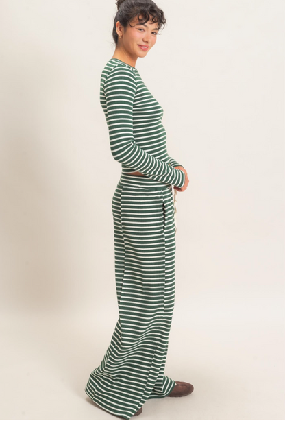 Striped Waffle Long Sleeve Top & Pants Set