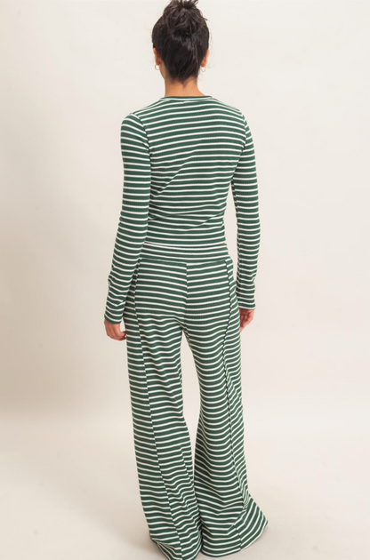 Striped Waffle Long Sleeve Top & Pants Set
