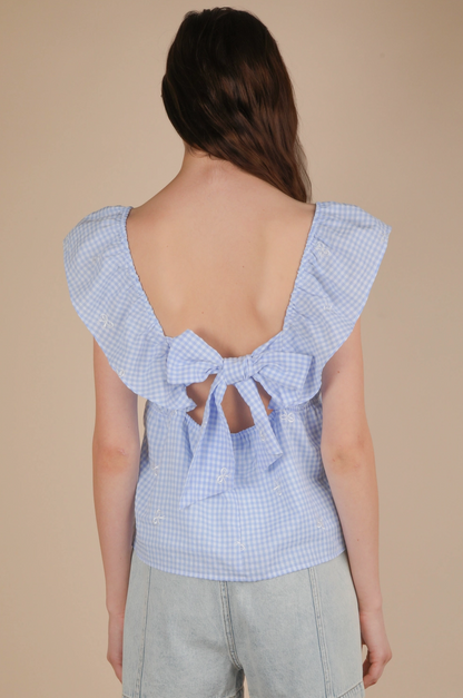 Embroidered Check Sleeveless Blouse