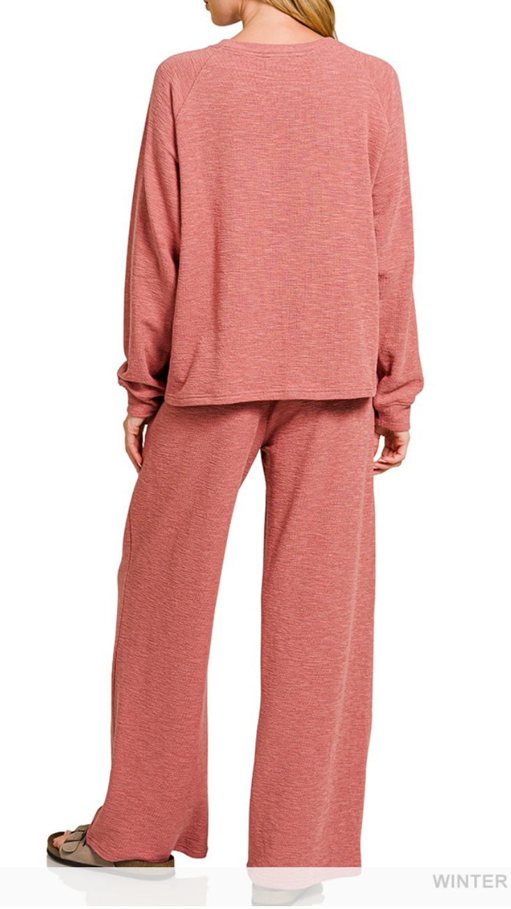 Slub Long Sleeve Top & Pants 2pcs Set