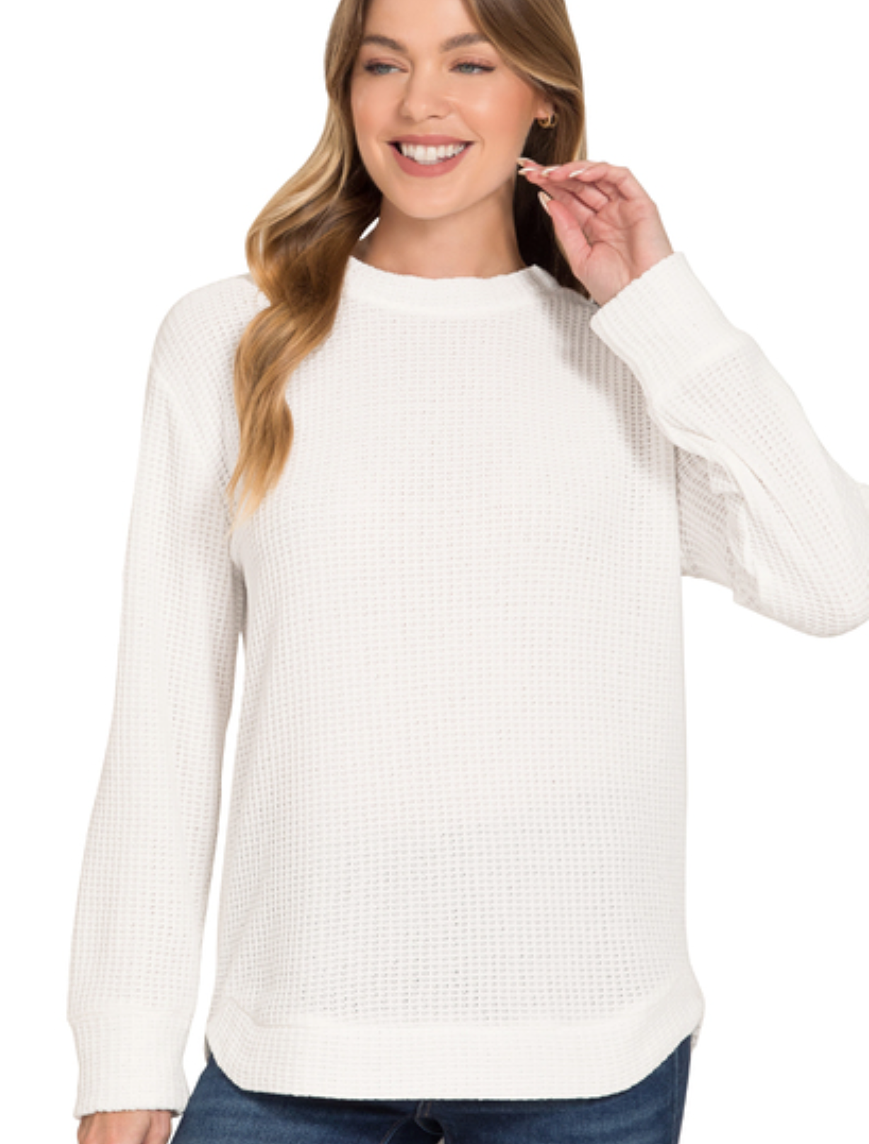 Chenille Waffle Round Neck Sweater