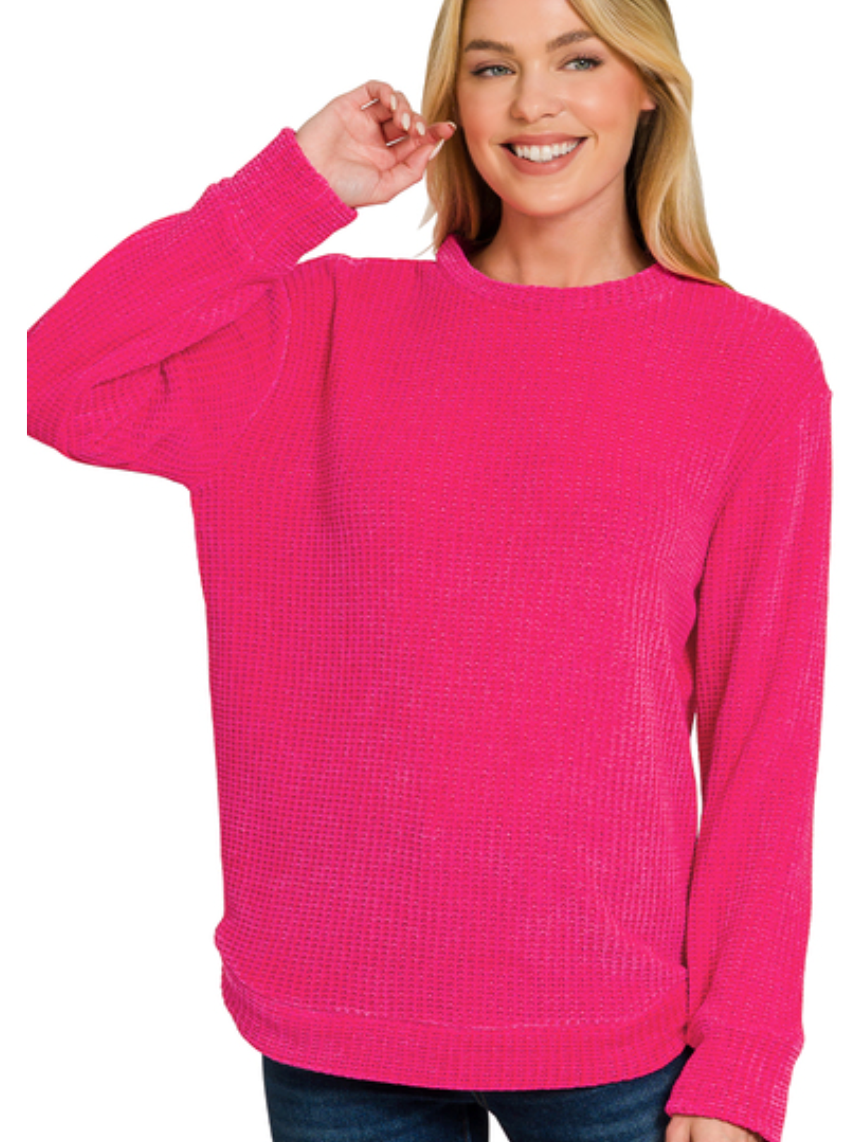 Chenille Waffle Round Neck Sweater