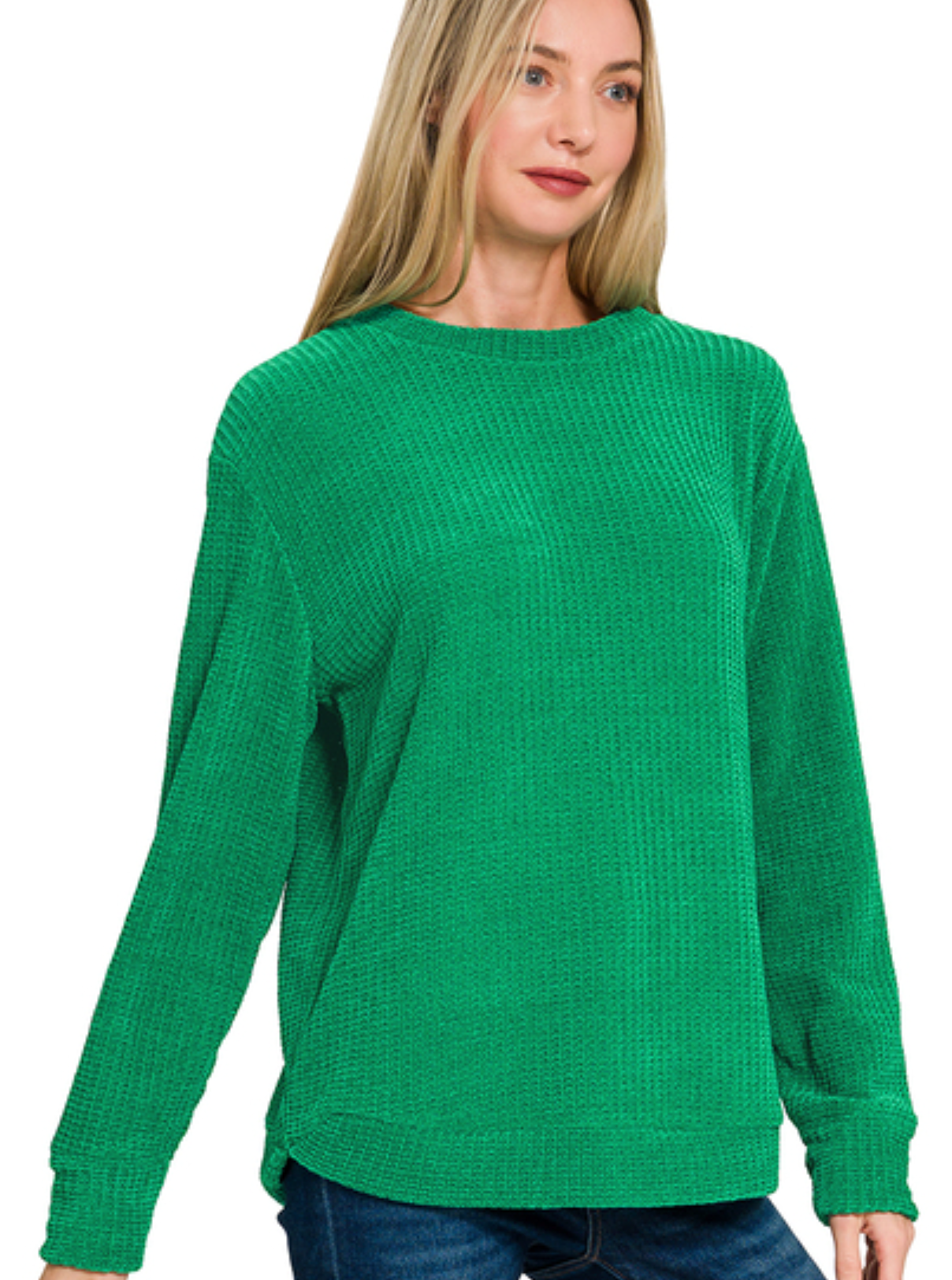 Chenille Waffle Round Neck Sweater