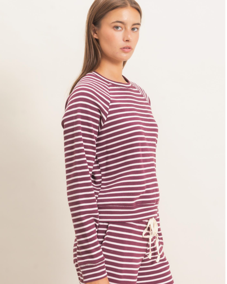 Striped Waffle Knit Raglan Top