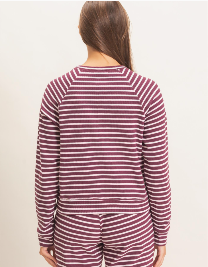 Striped Waffle Knit Raglan Top