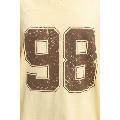 Oversized Varsity Style V-Neck Graphic T-Shirt